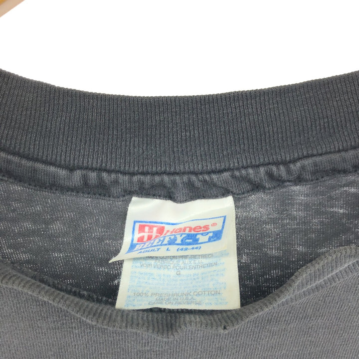 90'S Hanes BEEFY-T Back Print T-Shirt Made in USA Men's L Size Vintage cotton black type Vintage Second Hand
