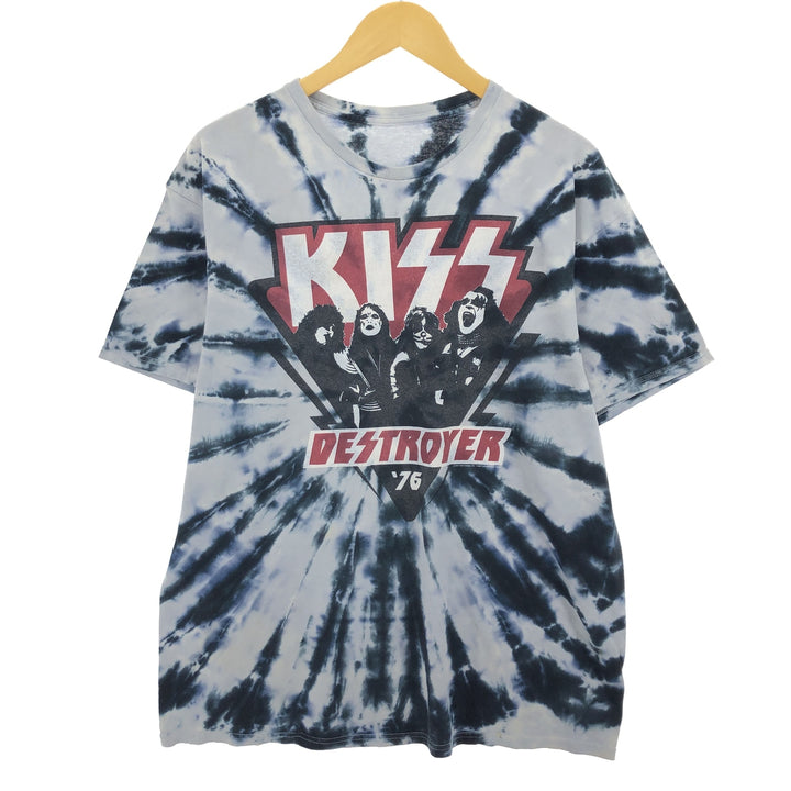 KISS Tie-dye Pattern Band T-shirt, Men's L size unclear navy blue type Vintage Second Hand