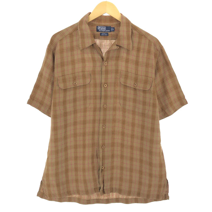 POLO by Ralph Lauren ARNELL Tartan Check Short Sleeve Open Collar Linen Shirt Men's M / eaa467213