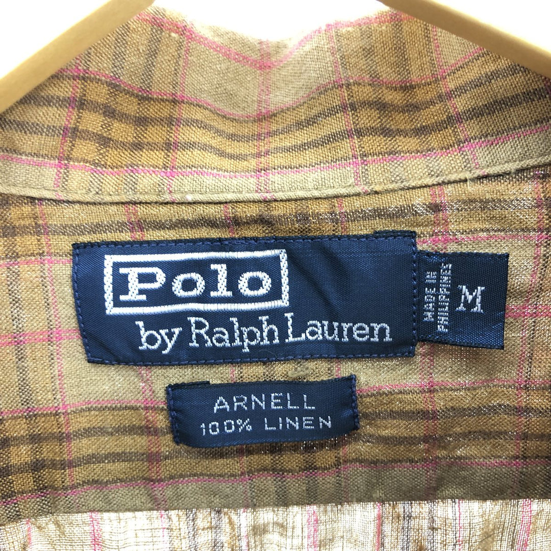 POLO by Ralph Lauren ARNELL Tartan Check Short Sleeve Open Collar Linen Shirt Men's M / eaa467213