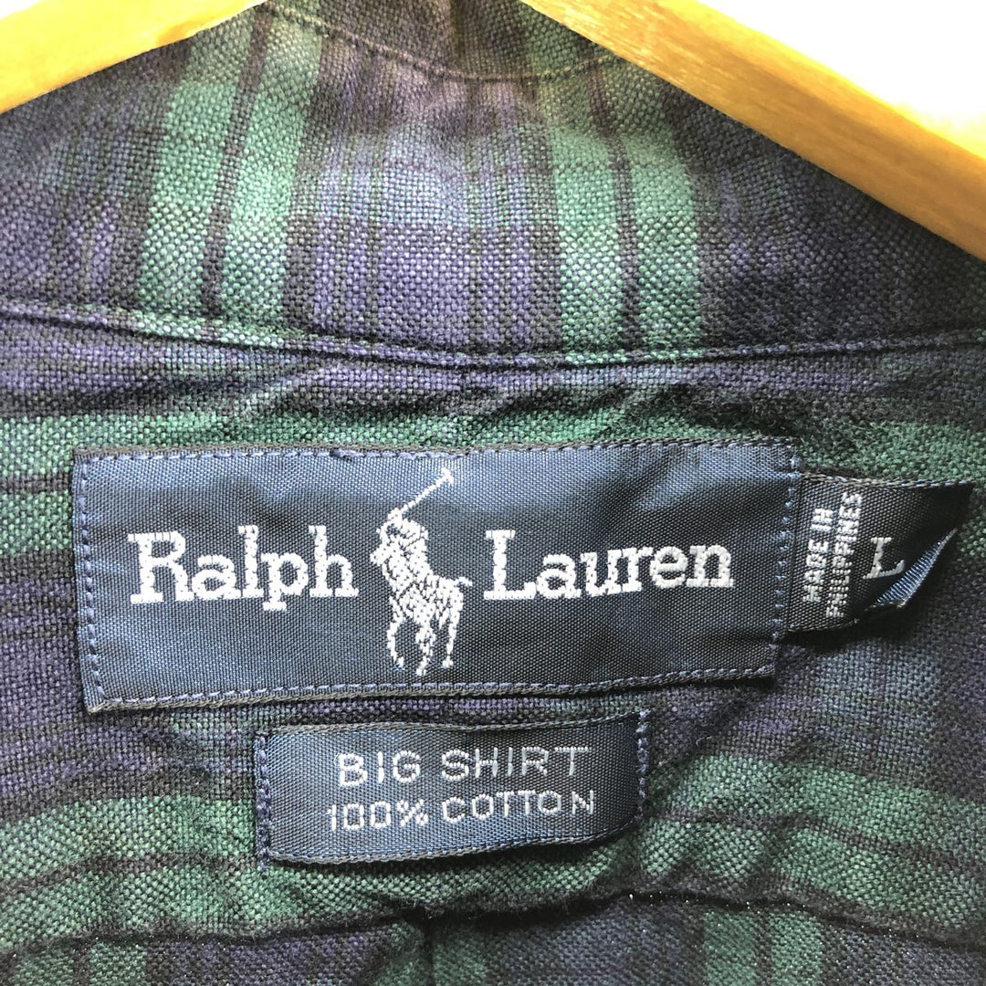 Ralph Lauren BIG SHIRT Blackwatch Check Long Sleeve Button-down Check Shirt Men's L size / eaa467258