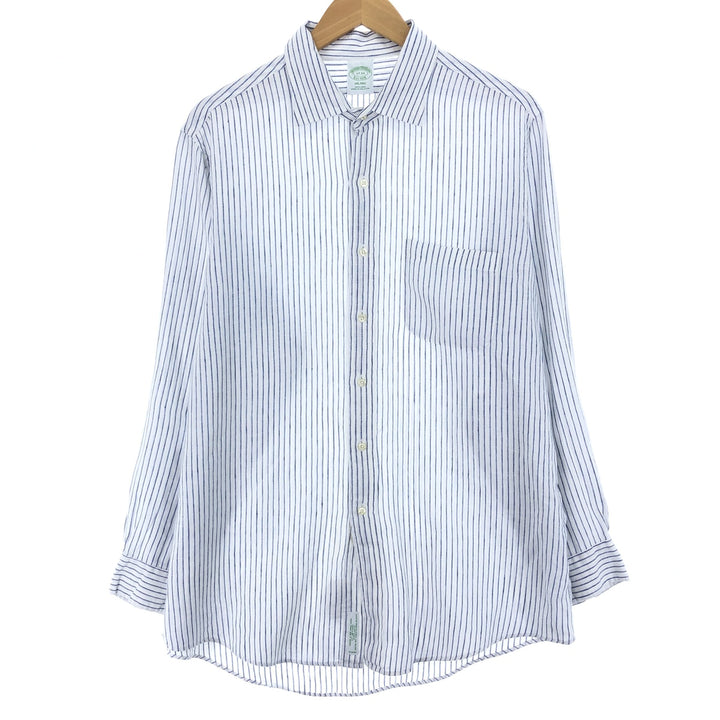 Brooks Brothers Est.1818 REGENT Stripe Pattern Wide Collar Long Sleeve Linen Shirt Men's L /eaa467277