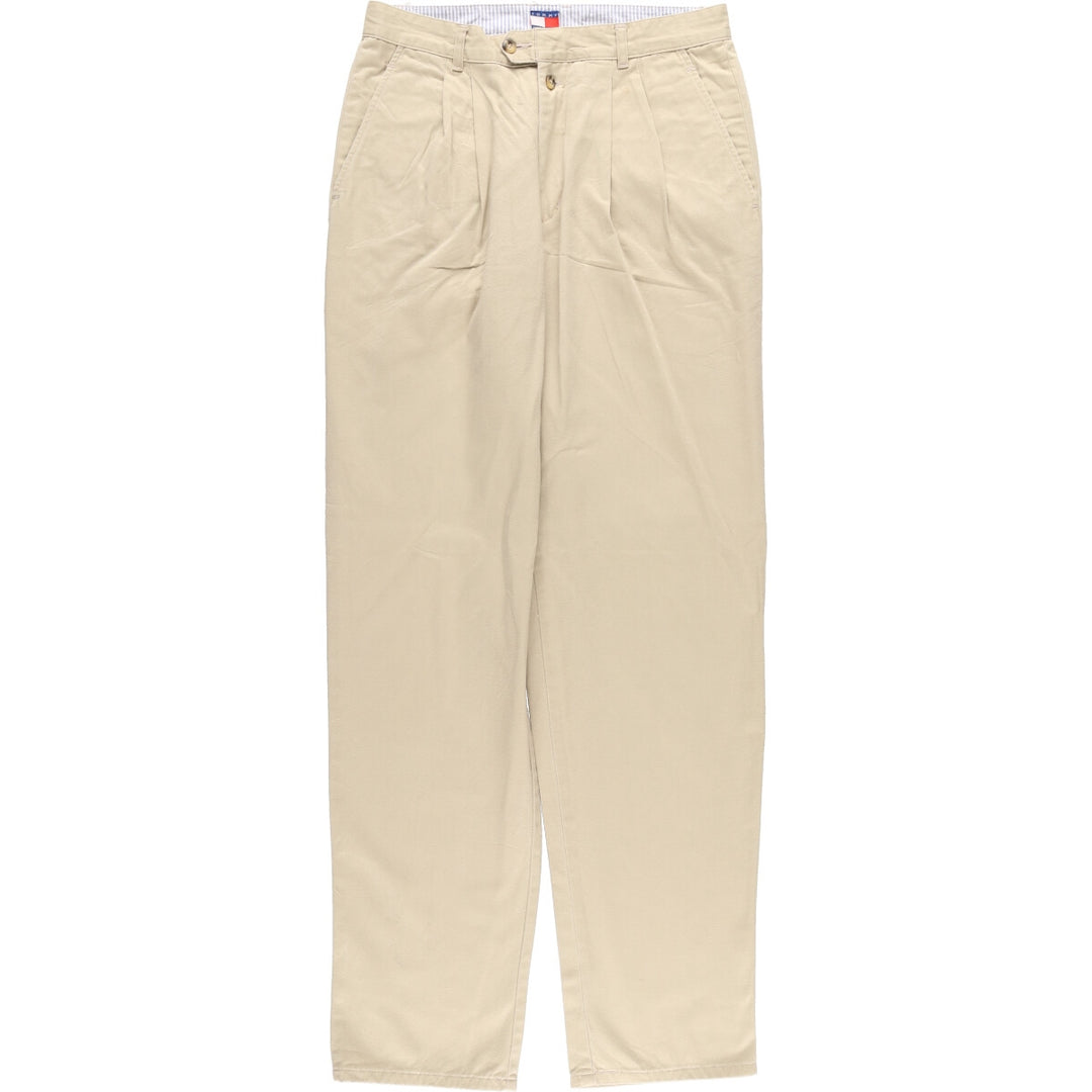 90s~00'S Tommy Hilfiger Two-pleat Chino Pants for Men, W32 equivalent cotton beige type brown Vintage Second Hand