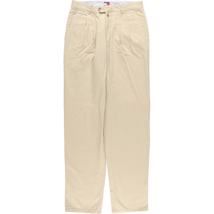 90s~00'S Tommy Hilfiger Two-pleat Chino Pants for Men, W32 equivalent cotton beige type brown Vintage Second Hand