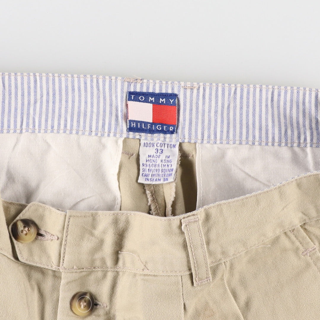 90s~00'S Tommy Hilfiger Two-pleat Chino Pants for Men, W32 equivalent cotton beige type brown Vintage Second Hand