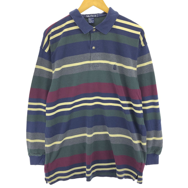 90s~00'S NAUTICA Long Sleeve Striped Polo Shirt Men's XL Vintage /eaa467578