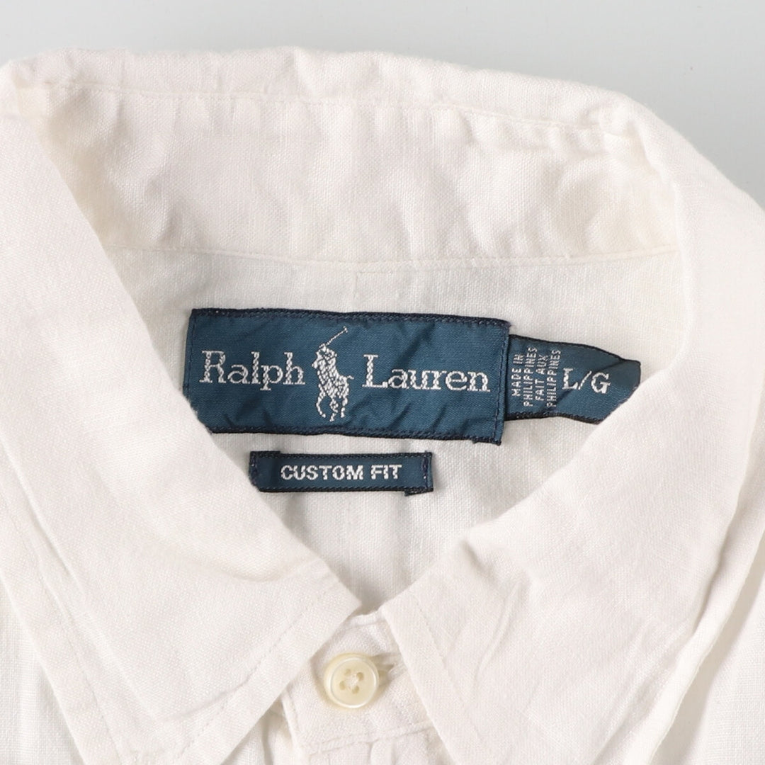 Ralph Lauren CUSTOM FIT short sleeve linen button down shirt, men's size L / eaa467602