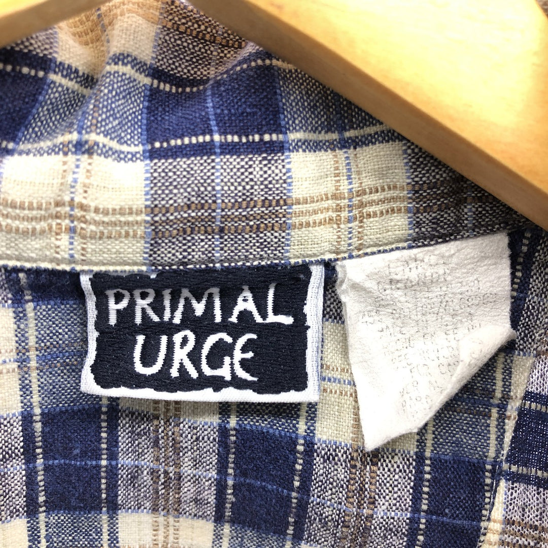 80'S PRIMAL URGE Check Pattern Short Sleeve Linen x Cotton Shirt Made in USA Men's L Size Vintage /eaa467607