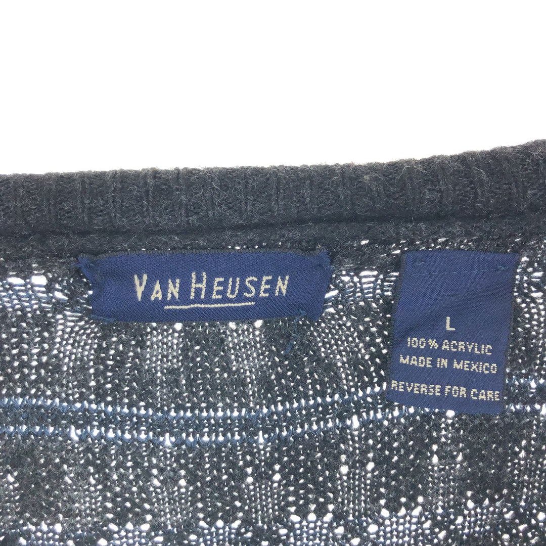 VAN HEUSEN all-over print acrylic knit cardigan, men's size L / eaa467651