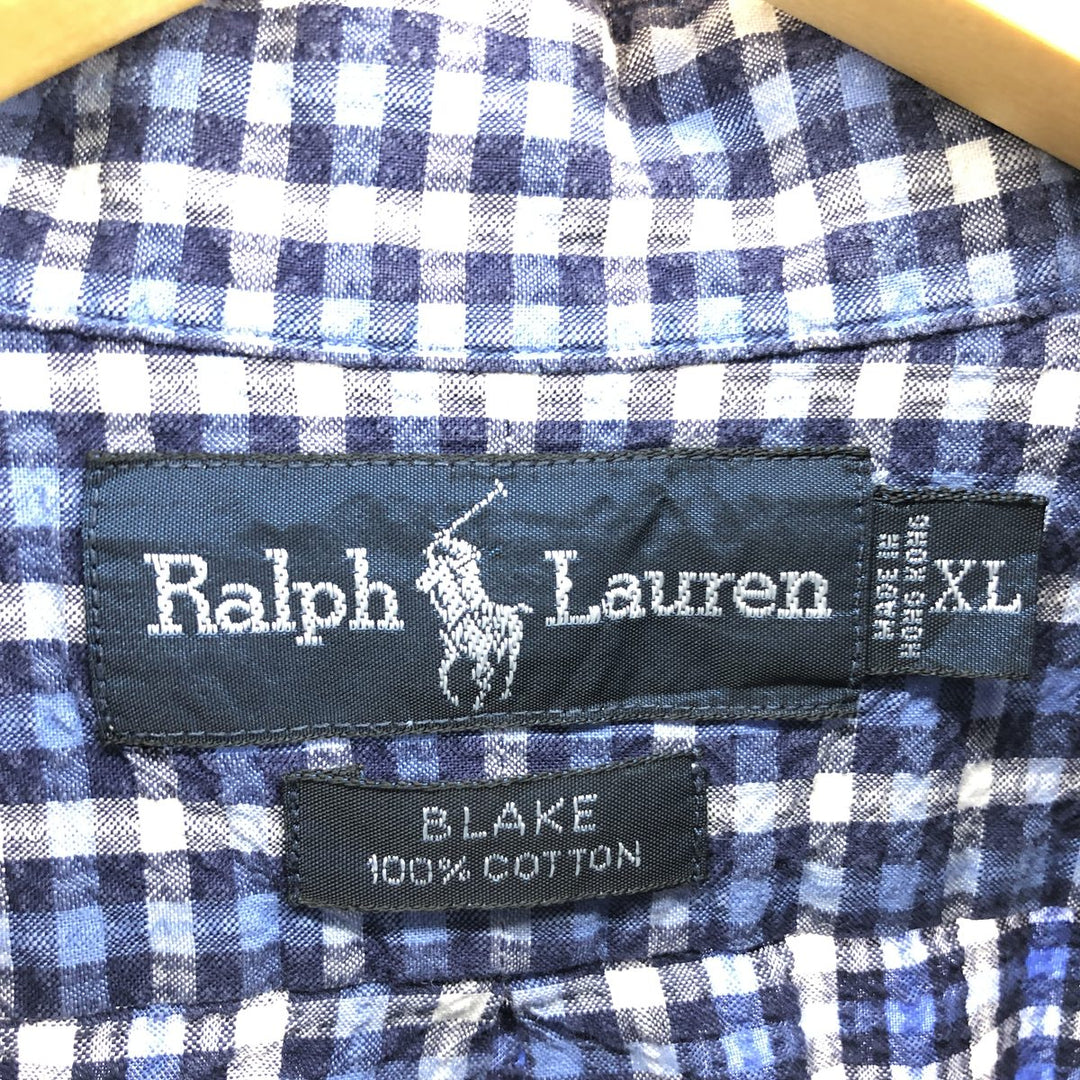 Ralph Lauren BLAKE Seersucker Short Sleeve Button-Down Check Shirt Men's XL Size/eaa467716