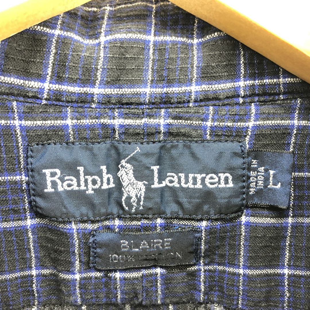 Ralph Lauren BLAIRE Seersucker short sleeve button down check shirt Men's L size / eaa467718