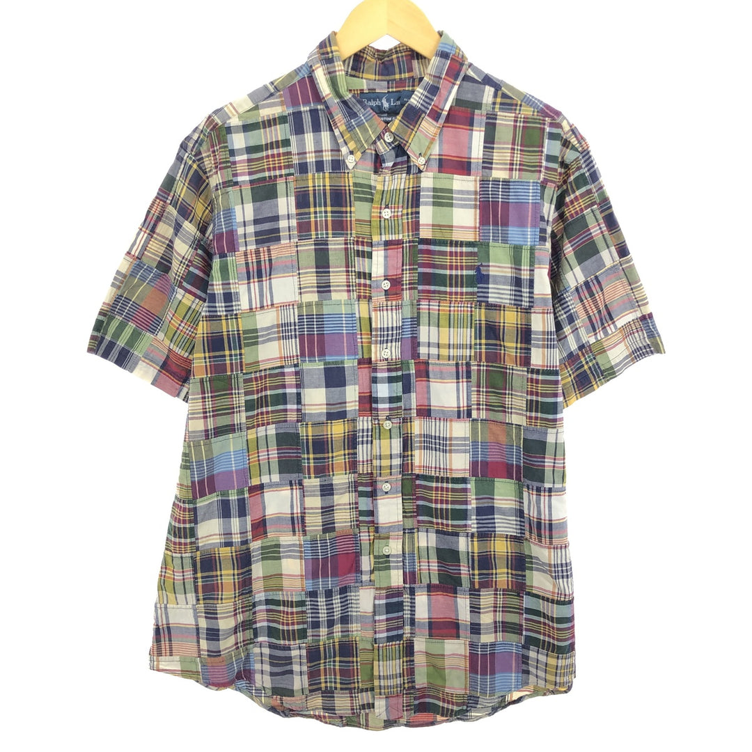 Ralph Lauren CUSTOM FIT patchwork short sleeve button down check shirt men's XL equivalent /eaa467747