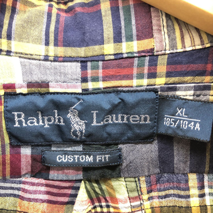 Ralph Lauren CUSTOM FIT patchwork short sleeve button down check shirt men's XL equivalent /eaa467747