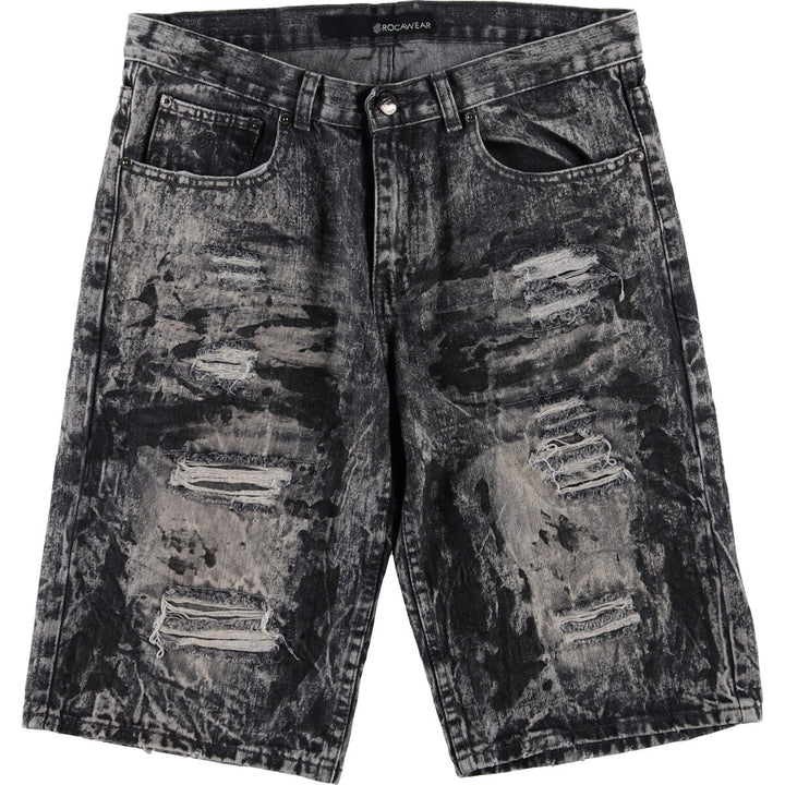 ROCAWEAR Distressed Denim Black Denim Shorts Half Pants Men's W35 equivalent / eaa467760