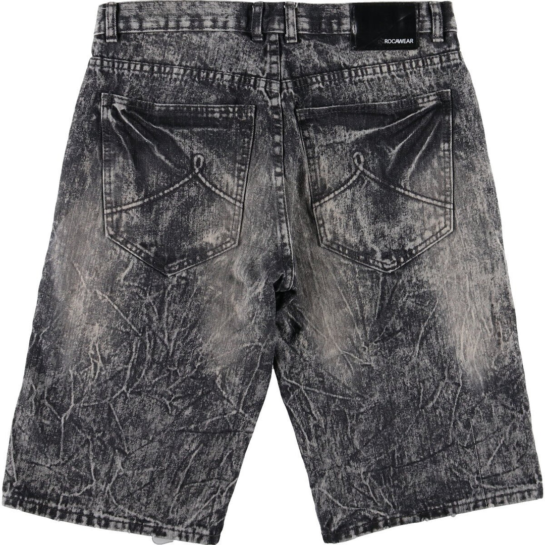 ROCAWEAR Distressed Denim Black Denim Shorts Half Pants Men's W35 equivalent / eaa467760