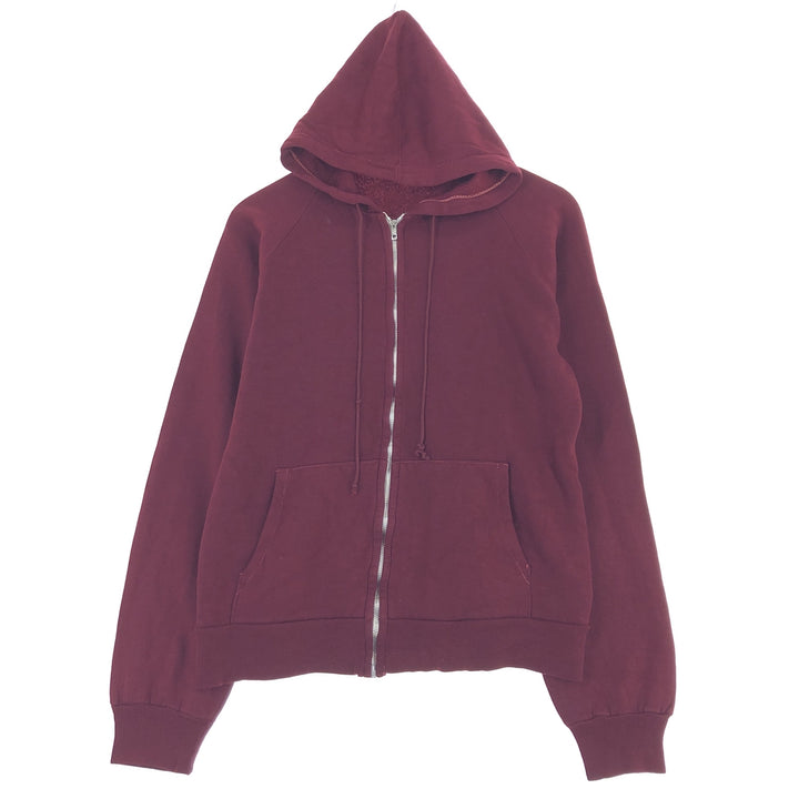 70s-era UNKNOWN plain full-zip sweatshirt hoodie, men's size M equivalent, vintage. unclear wine-red Vintage Second Hand