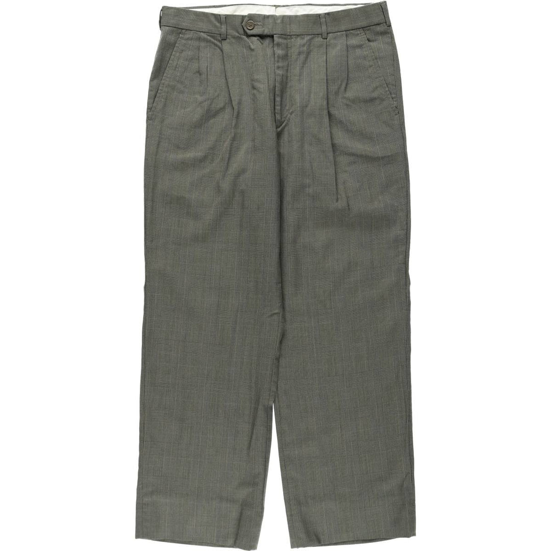 Check Pattern Two-Pleat Slacks Pants Men's W33 (approx.) unclear Khaki type Vintage Second Hand