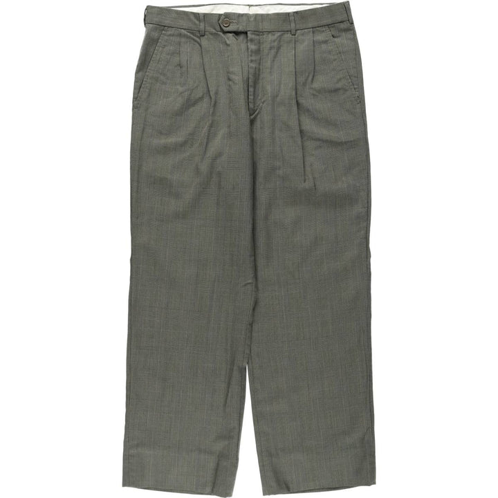 Check Pattern Two-Pleat Slacks Pants Men's W33 (approx.) unclear Khaki type Vintage Second Hand