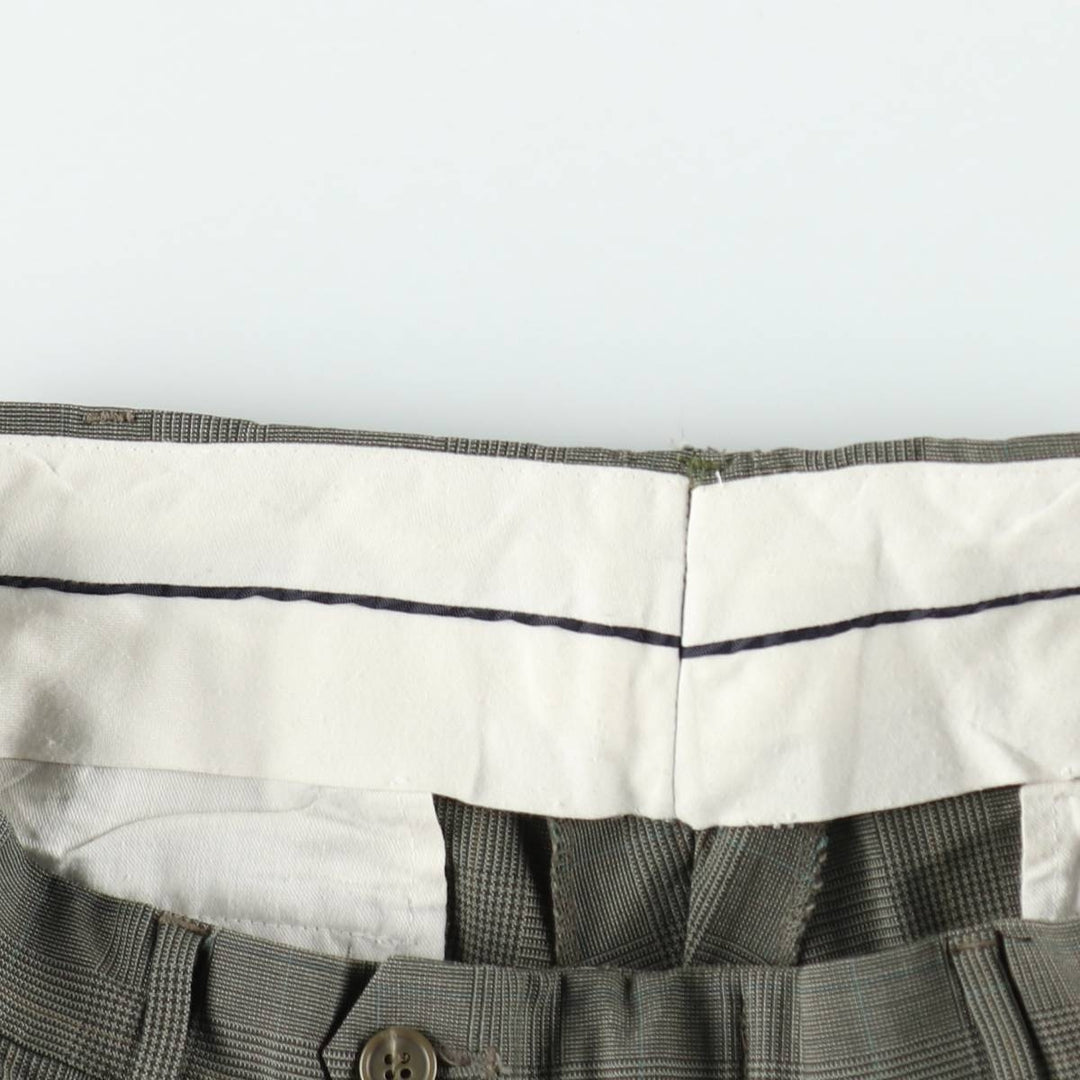 Check Pattern Two-Pleat Slacks Pants Men's W33 (approx.) unclear Khaki type Vintage Second Hand