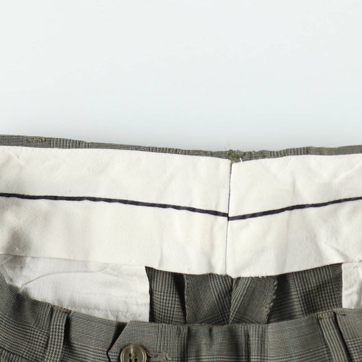 Check Pattern Two-Pleat Slacks Pants Men's W33 (approx.) unclear Khaki type Vintage Second Hand