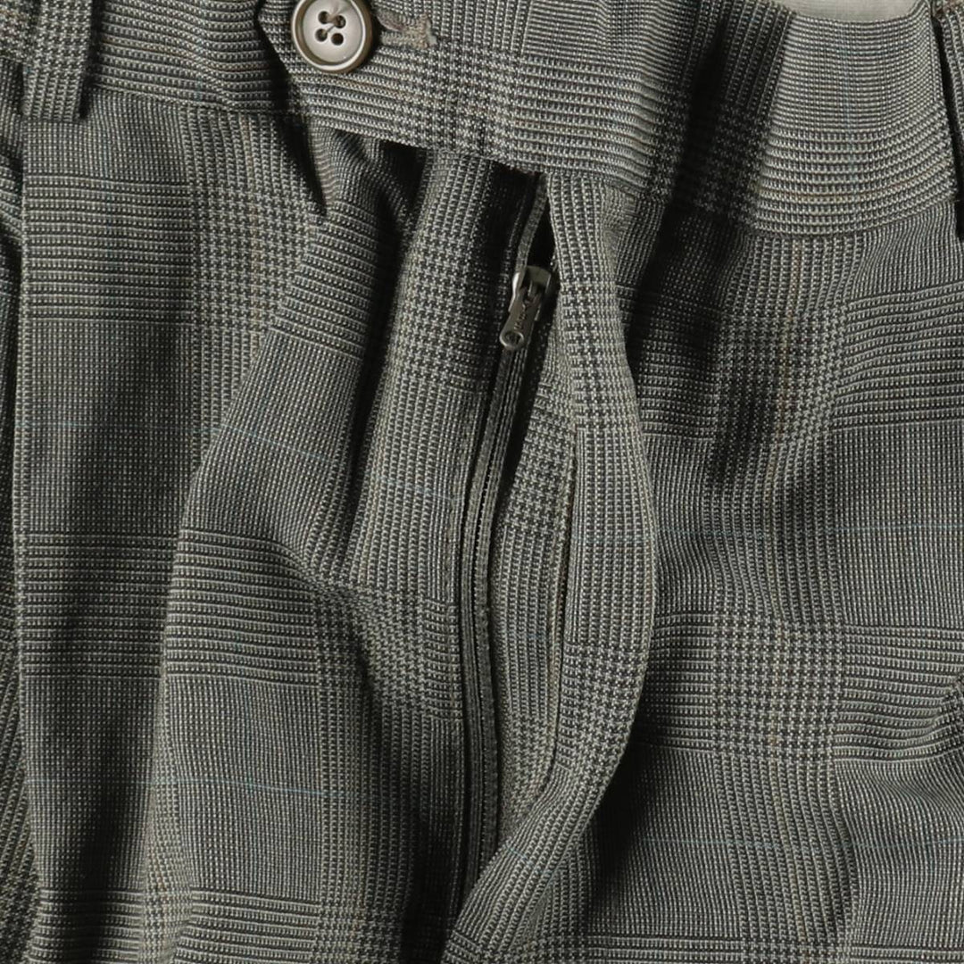 Check Pattern Two-Pleat Slacks Pants Men's W33 (approx.) unclear Khaki type Vintage Second Hand