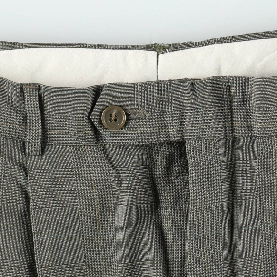 Check Pattern Two-Pleat Slacks Pants Men's W33 (approx.) unclear Khaki type Vintage Second Hand