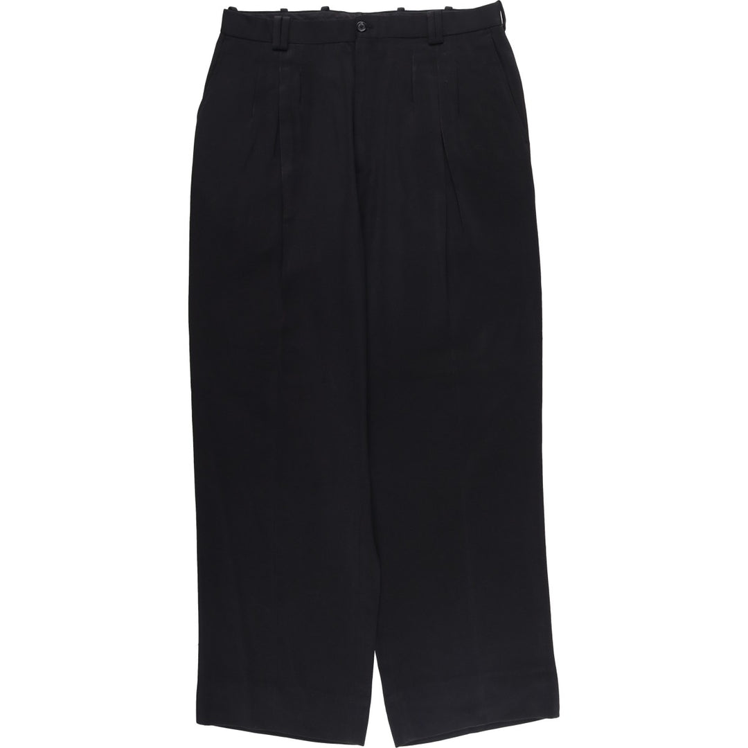 Three-pleat slacks pants for men, size W32 polyester black type Vintage Second Hand