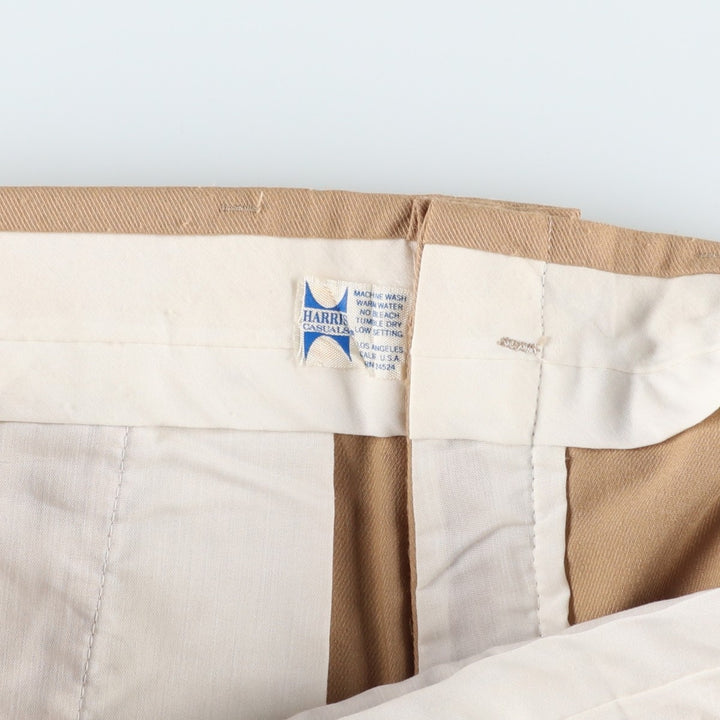 HARRIS CASUALS Two-pleat Slacks, Made in USA, Men's, Size W34, Vintage unclear Beige type Vintage Second Hand