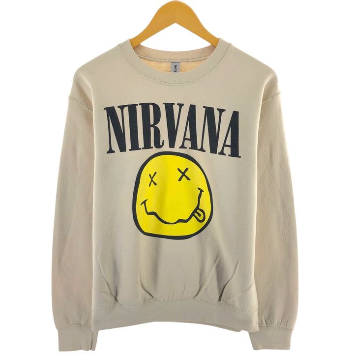 Gildan NIRVANA band sweatshirt, men's size S cotton Beige type Vintage Second Hand