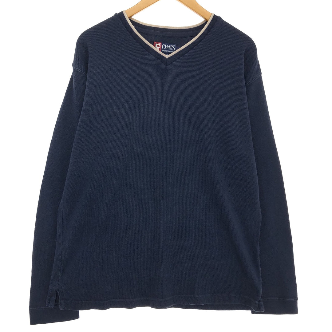 90'S Ralph Lauren CHAPS V-neck long T-shirt, men's size L, vintage cotton navy blue type Vintage Second Hand