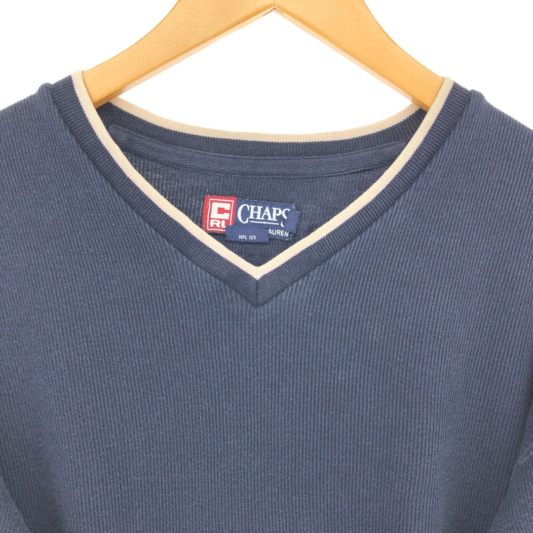90'S Ralph Lauren CHAPS V-neck long T-shirt, men's size L, vintage cotton navy blue type Vintage Second Hand