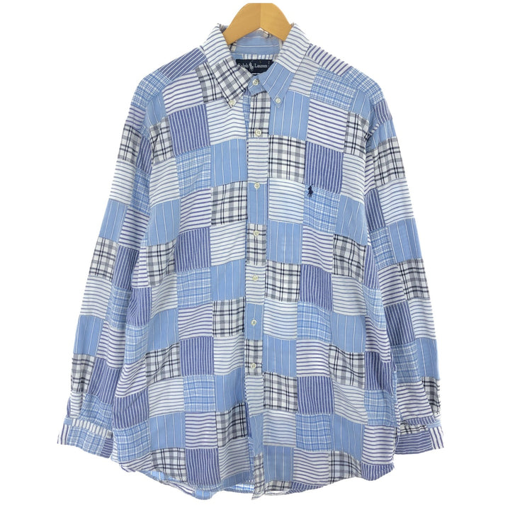 Ralph Lauren BLAIRE patchwork long sleeve button down check shirt men's size L / eaa469192