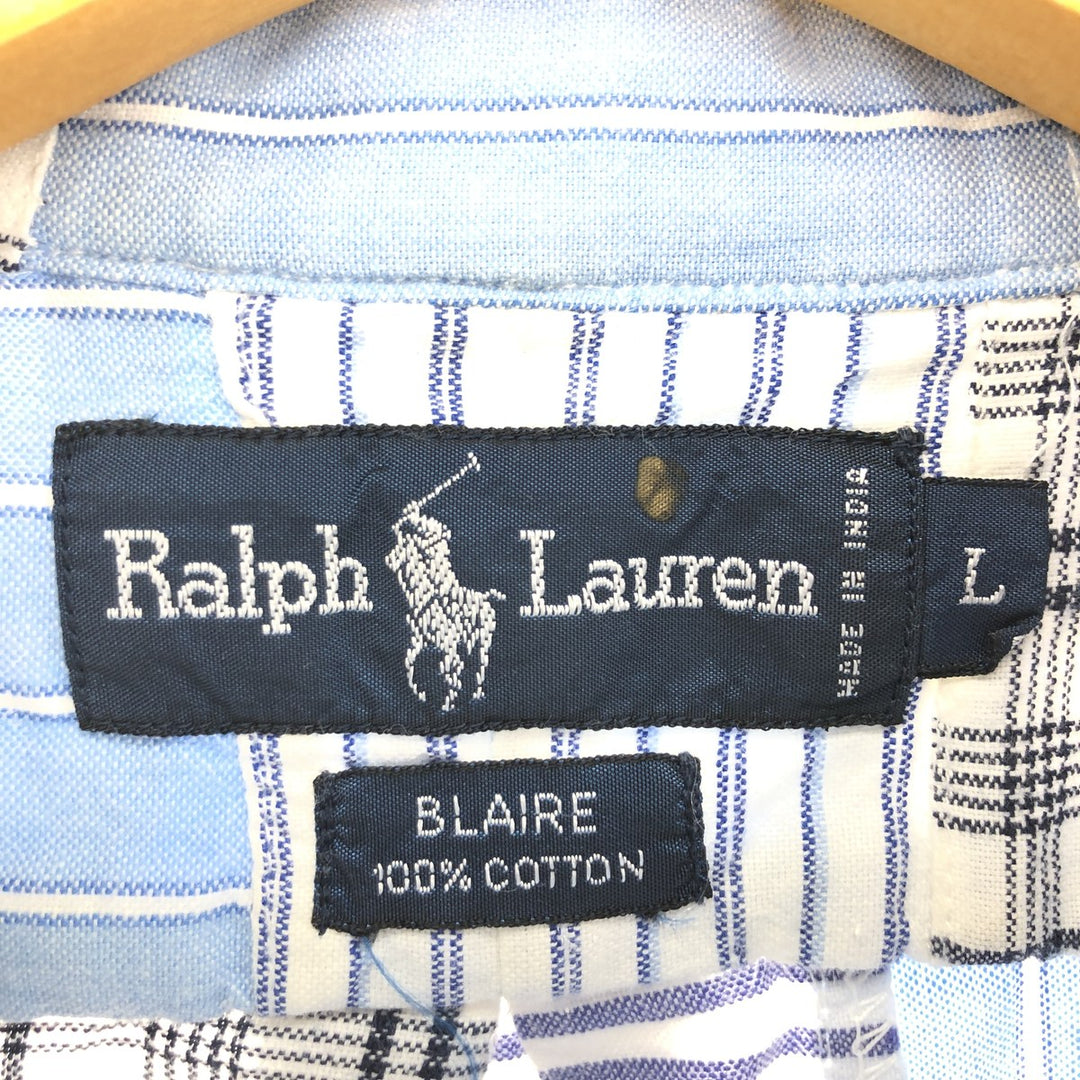 Ralph Lauren BLAIRE patchwork long sleeve button down check shirt men's size L / eaa469192