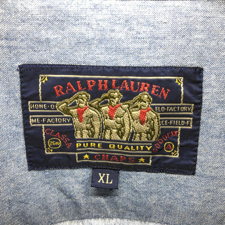 80'S Ralph Lauren CHAPS Soldier Tag Long Sleeve Button Down Chambray Shirt Men's XL Vintage /eaa469295