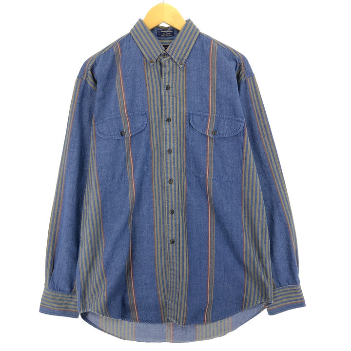 80'S Ralph Lauren Chaps Multi-stripe Long Sleeve Button-down Denim Shirt Men's M Size Vintage /eaa469344