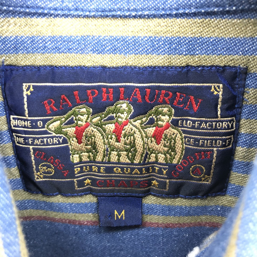 80'S Ralph Lauren Chaps Multi-stripe Long Sleeve Button-down Denim Shirt Men's M Size Vintage /eaa469344