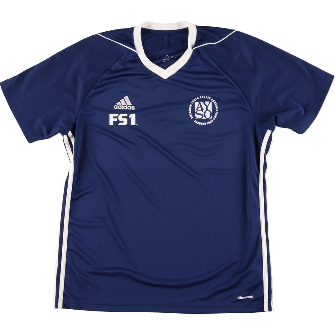 00'S Adidas CLIMA COOL V-neck soccer uniform game shirt men's size L polyester navy blue type Vintage Second Hand