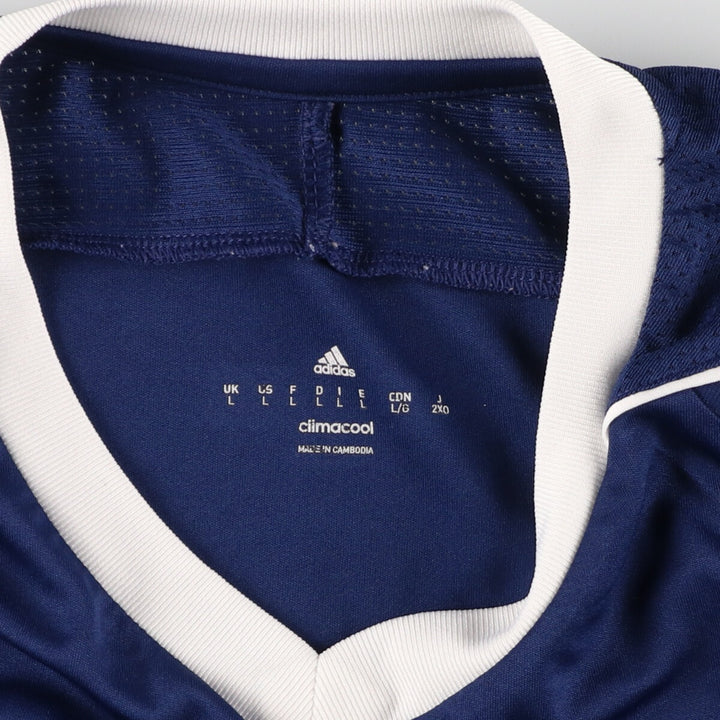 00'S Adidas CLIMA COOL V-neck soccer uniform game shirt men's size L polyester navy blue type Vintage Second Hand