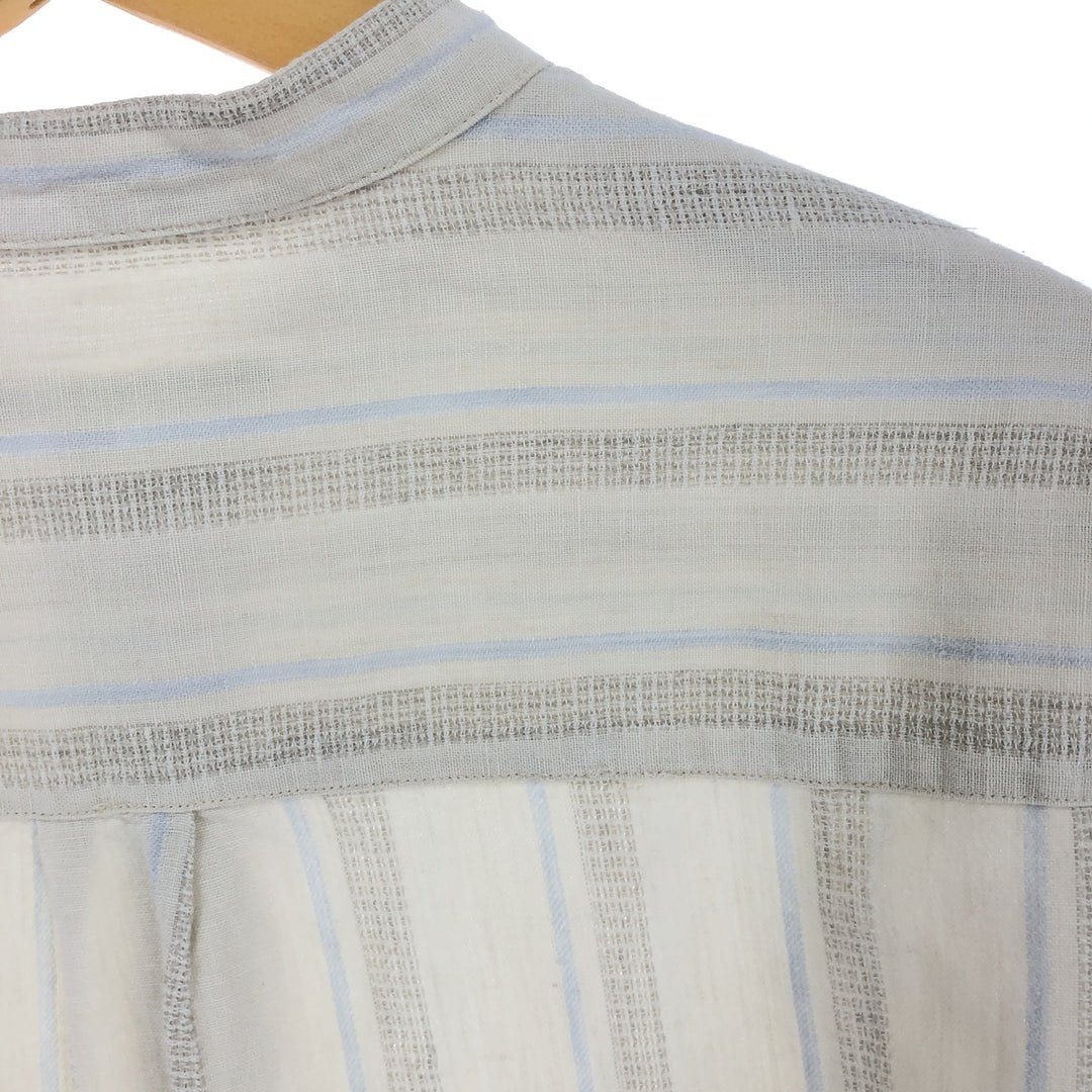 PERRY ELLIS Stripe Pattern Linen Stand Collar Shirt Men's L size /eaa469525