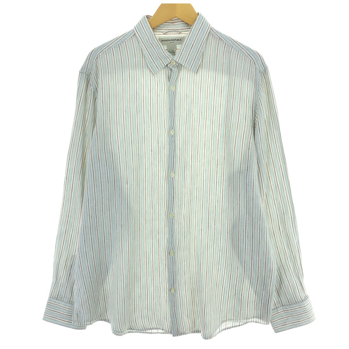 00'S Banana Republic Stripe Pattern Long Sleeve Linen Shirt Men's XL Vintage /eaa469530