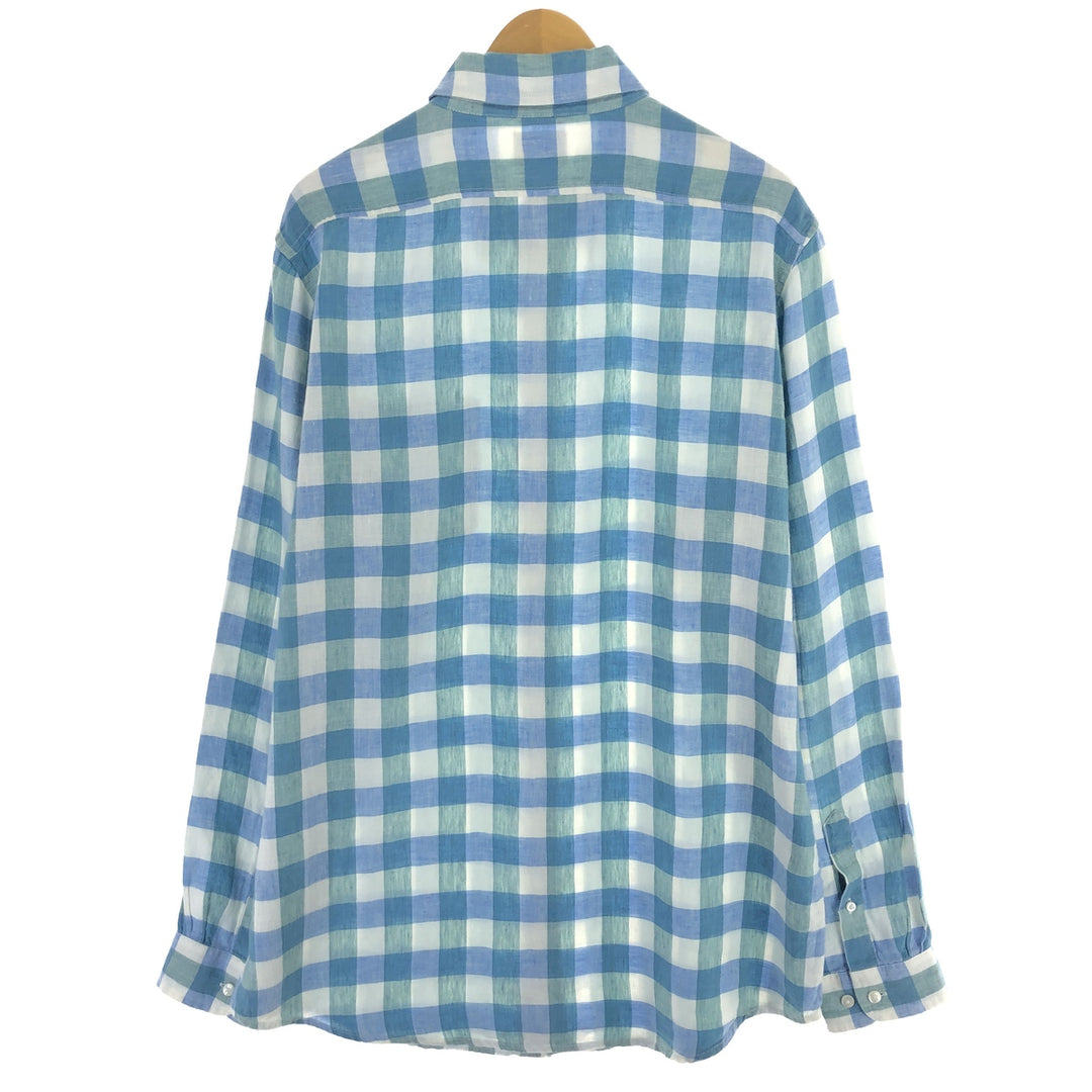00'S LLBean SLIGHTLY FITTED Check Pattern Long Sleeve Linen Shirt Men's L Size Vintage /eaa469533