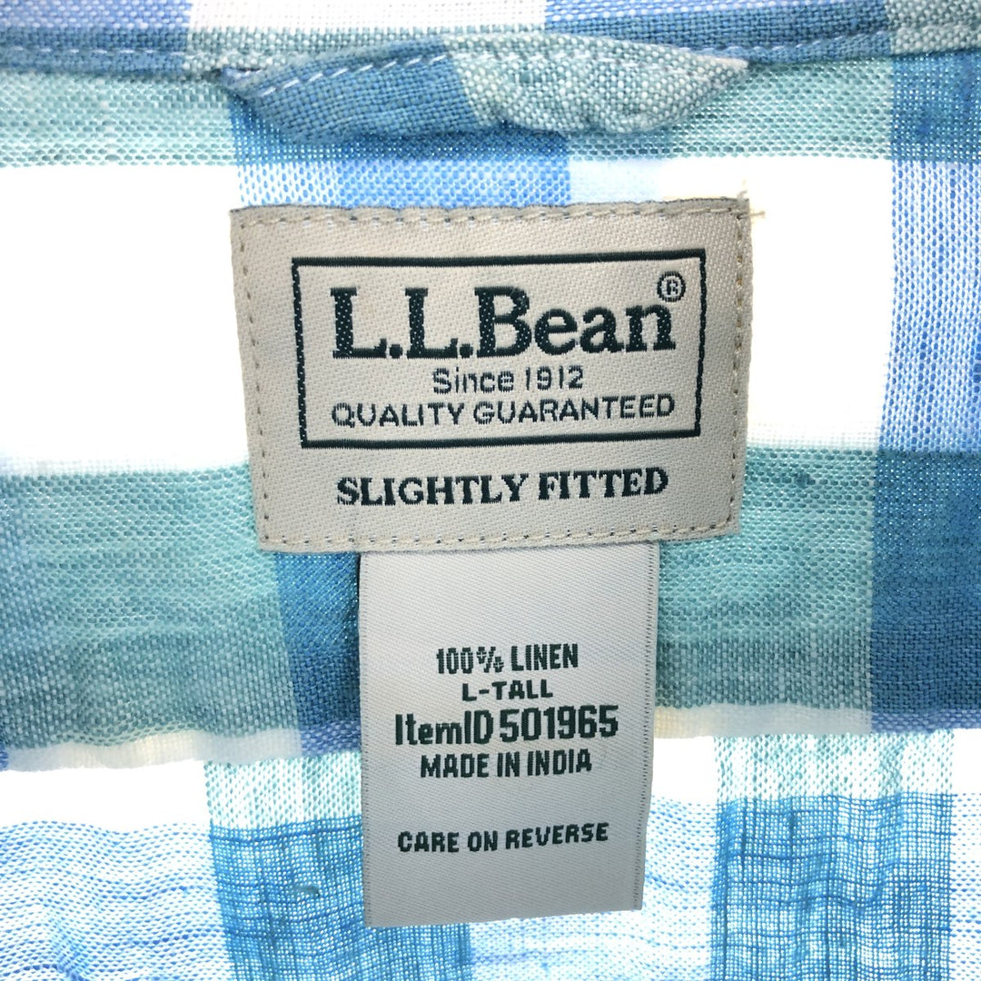 00'S LLBean SLIGHTLY FITTED Check Pattern Long Sleeve Linen Shirt Men's L Size Vintage /eaa469533