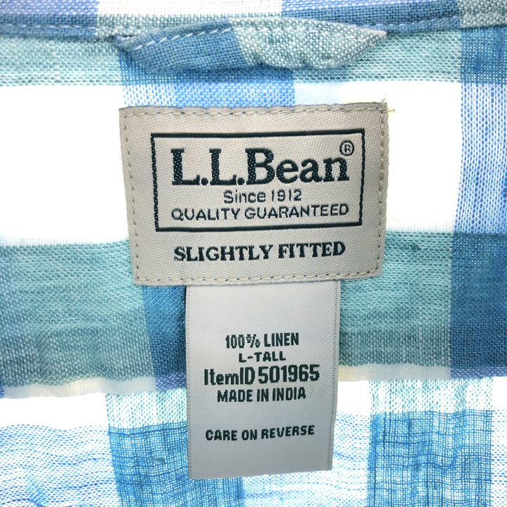 00'S LLBean SLIGHTLY FITTED Check Pattern Long Sleeve Linen Shirt Men's L Size Vintage /eaa469533