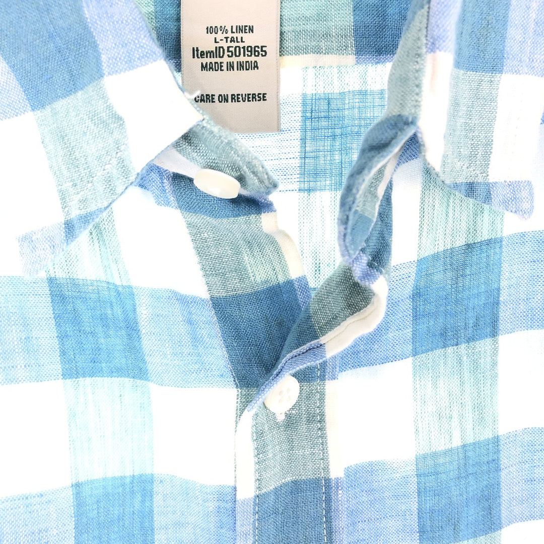 00'S LLBean SLIGHTLY FITTED Check Pattern Long Sleeve Linen Shirt Men's L Size Vintage /eaa469533