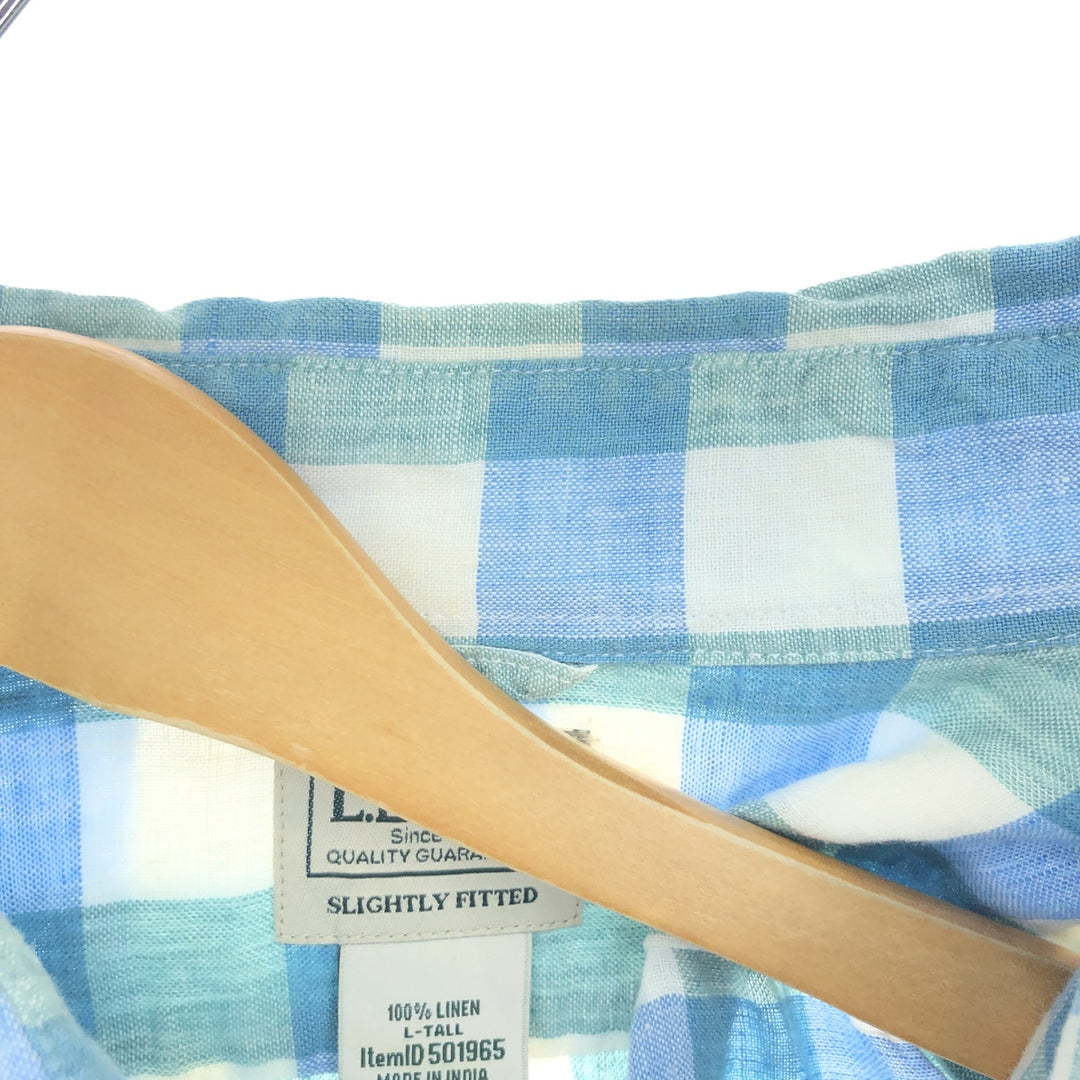 00'S LLBean SLIGHTLY FITTED Check Pattern Long Sleeve Linen Shirt Men's L Size Vintage /eaa469533