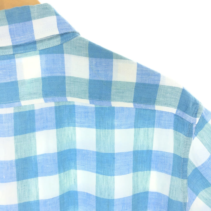 00'S LLBean SLIGHTLY FITTED Check Pattern Long Sleeve Linen Shirt Men's L Size Vintage /eaa469533