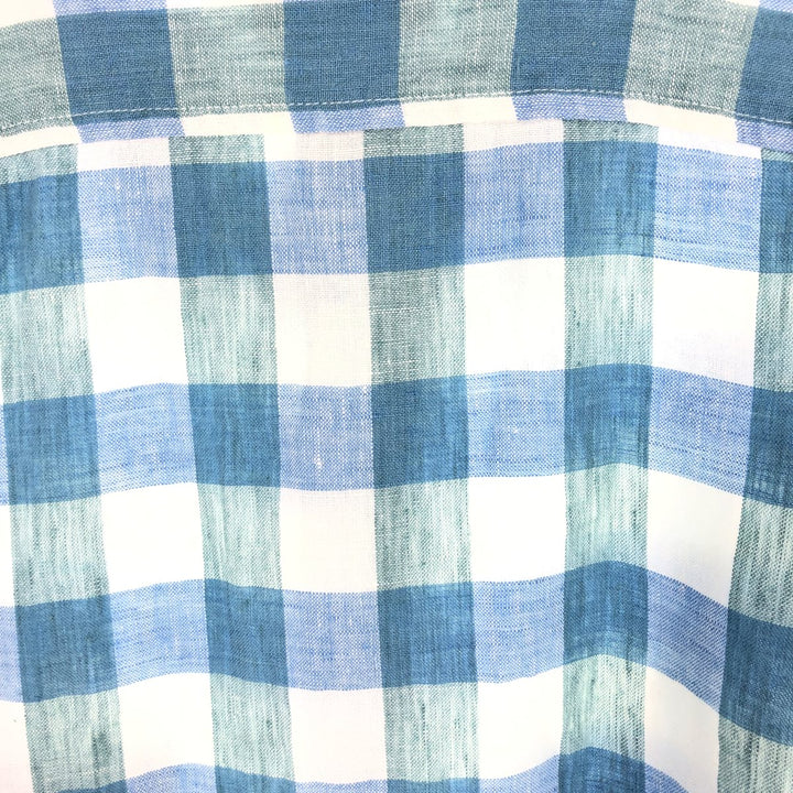 00'S LLBean SLIGHTLY FITTED Check Pattern Long Sleeve Linen Shirt Men's L Size Vintage /eaa469533
