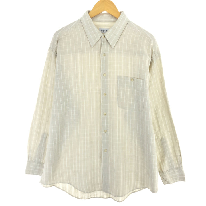 Yves Saint Laurent Check Pattern Long Sleeve Cotton x Linen Shirt Men's XL / eaa469541