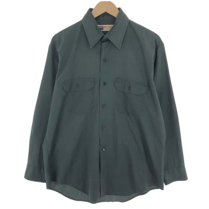 90'S BIG MAC Long Sleeve Work Shirt, Men's Size L, Vintage unclear Khaki type sage green Vintage Second Hand