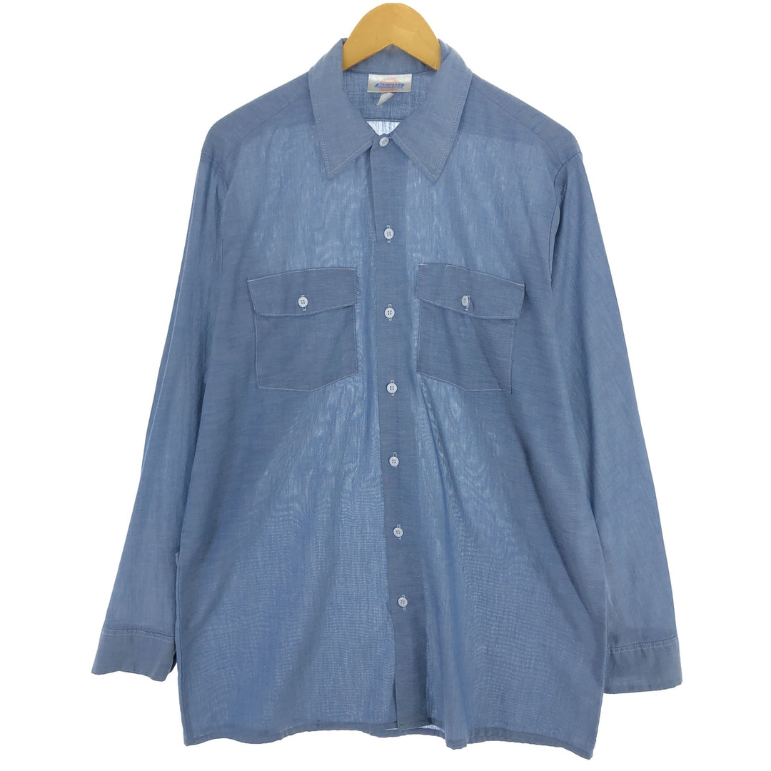 Dickies Chambray Long Sleeve Work Shirt, Men's Size L polyester Blue type light blue Vintage Second Hand